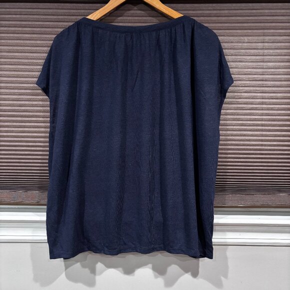 Banana Republic Women Linen blend Navy cap sleeve boatneck top SZ: L - Picture 8 of 10